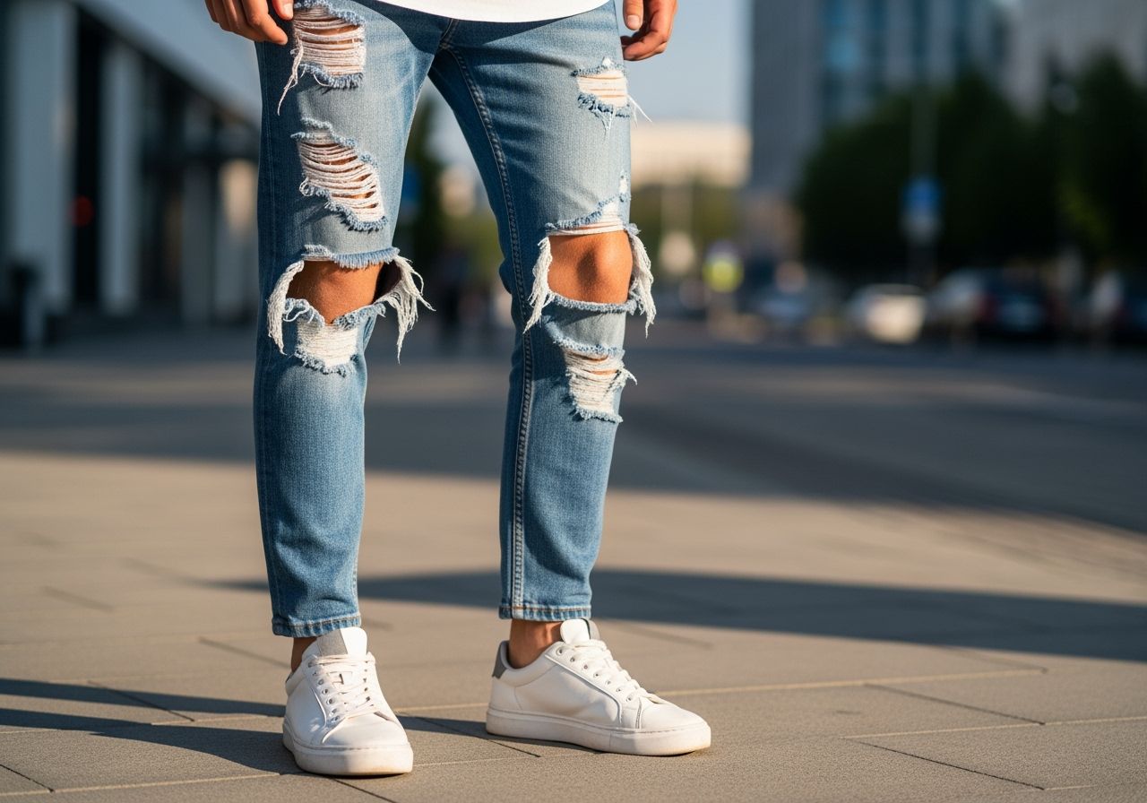 trhané džíny jako součást městského stylu oblečení na ulici