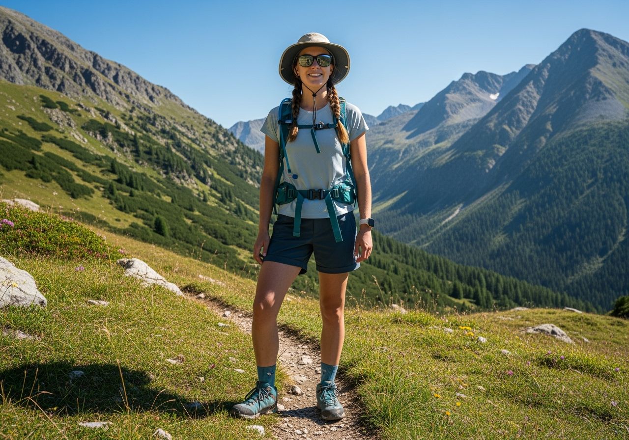 žena stojící v letních horách s výhledem na krajinu