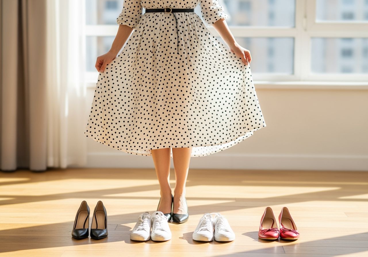 žena v šatech a botách stojící ve městě