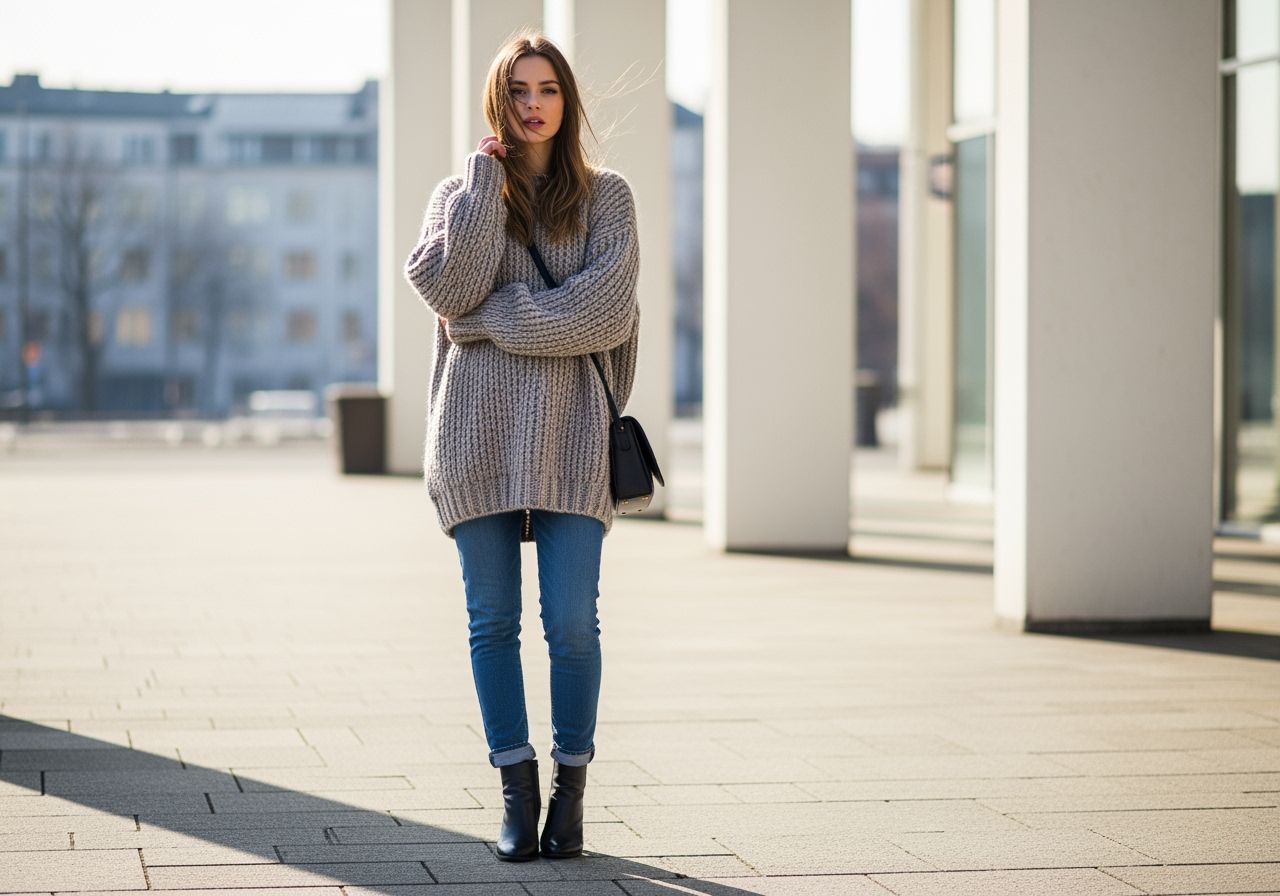 žena v městě na podzim v módním oblečení